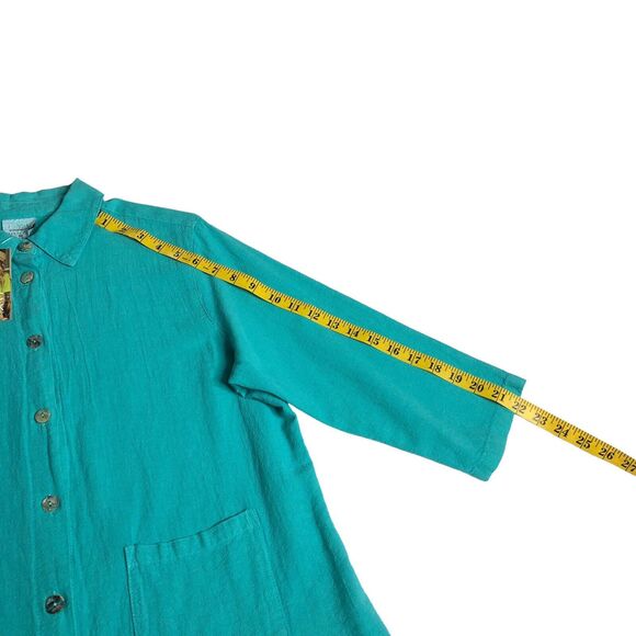 CMC Color Me Cotton Top Womens M Aqua Tunic Asymmetric Oversized Lagenlook NWT - Picture 14 of 15